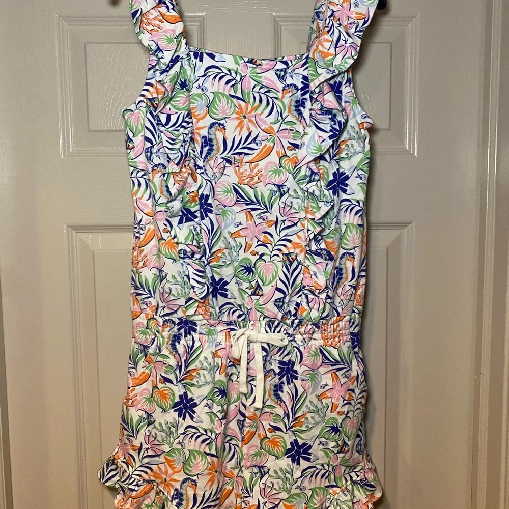 NWT Polo‎ Ralph Lauren Girls Tropical Print Ruffled Romper Multi-Color Summer